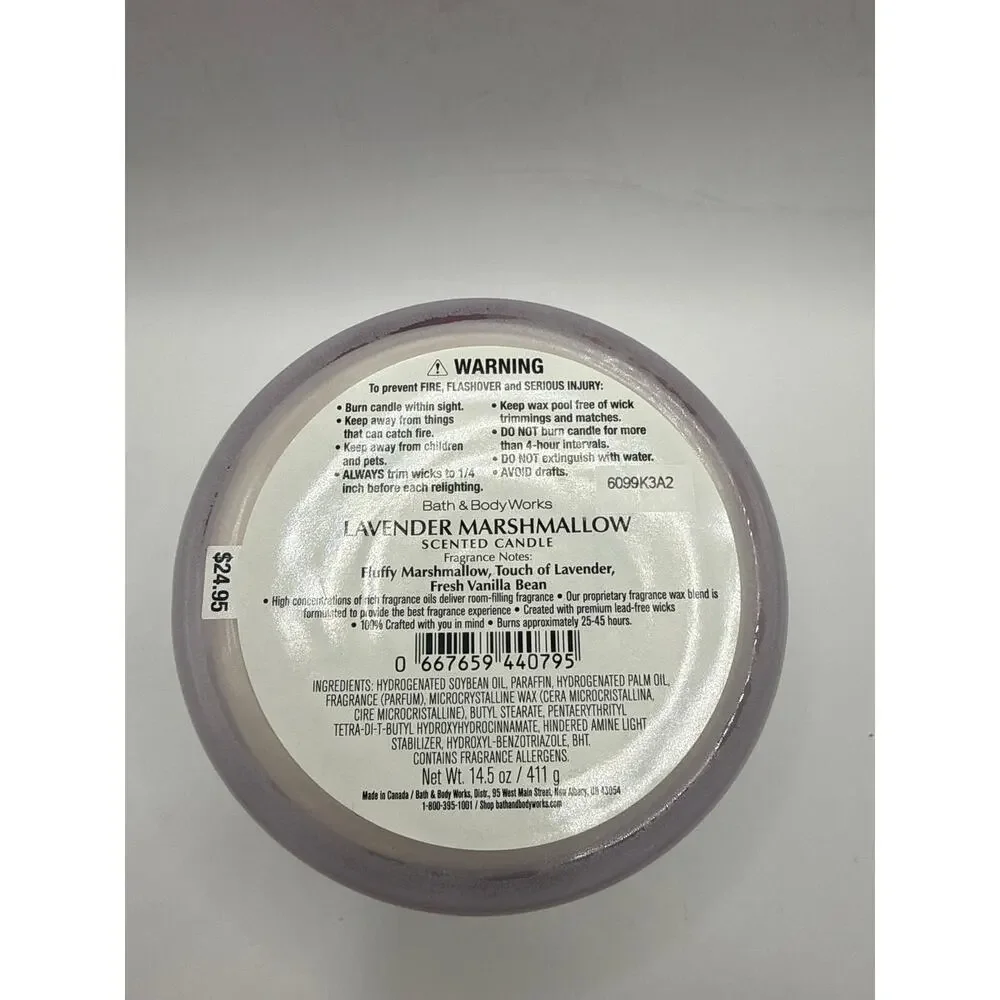 Bath & Body Works Lavender Marshmallow 3-Wick Candle New 14.5 oz Spring